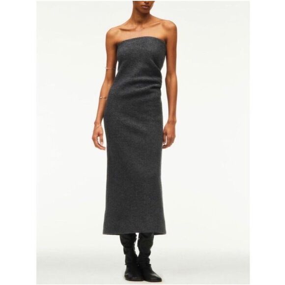 ZARA Gray Strapless Wool Limited Edition Tube Draped Maxi Dress Small - Picture 1 of 12
